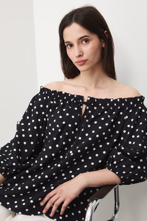 Medicine bluzka hiszpanka damska z wiskozą czarna w groszki