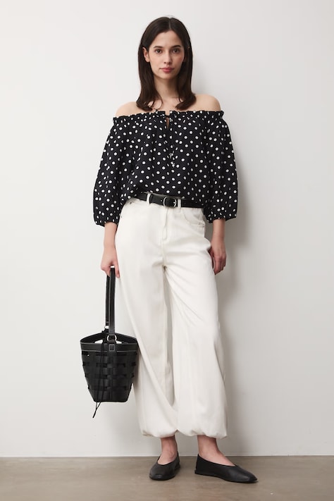 Medicine bluzka hiszpanka damska z wiskozą czarna w groszki