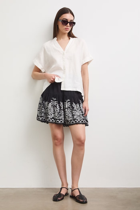 Košeľová blúzka dámska ľanová hladká biela RS26-BKD900