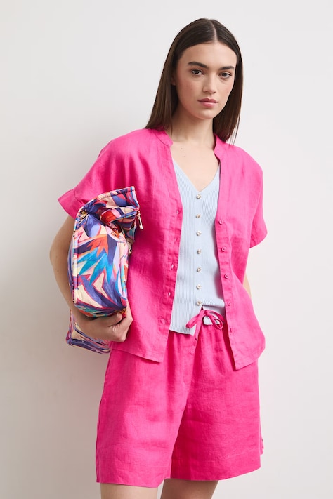 Košeľová blúzka dámska ľanová hladká ružová RS26-BKD900