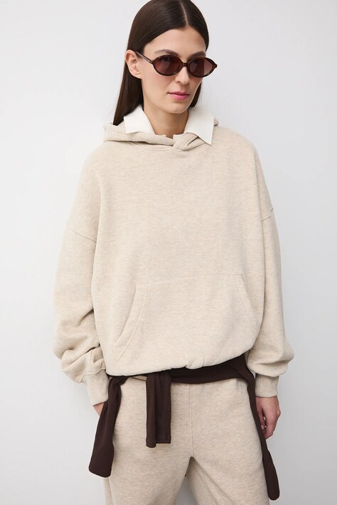 Medicine bluza damska kolor beżowy z kapturem melanżowa