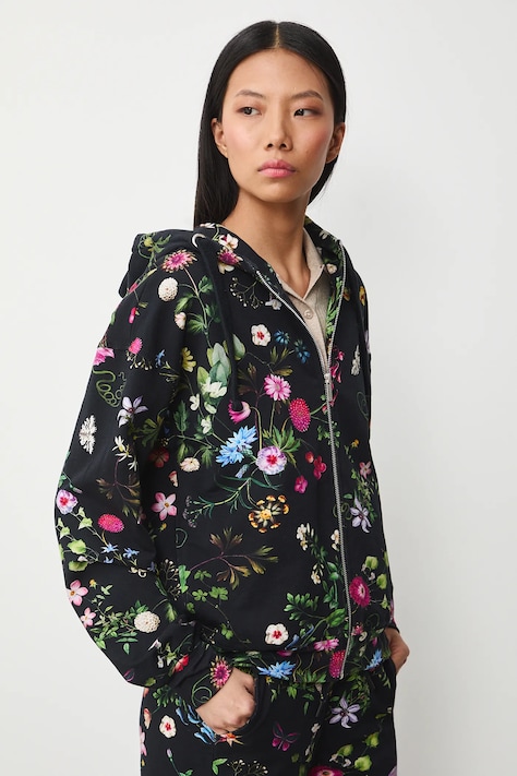 Bavlnená mikina z elastánu vzorovaná čierna farba RS26-BLD031