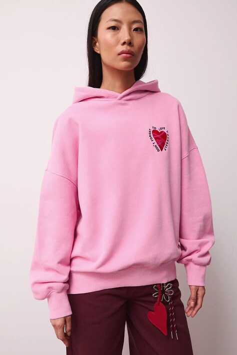 Medicine bluza bawełniana damska kolor różowy z kapturem z aplikacją