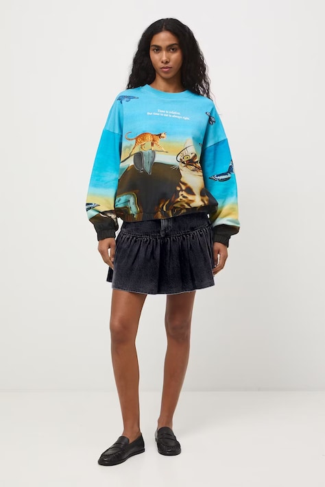 Bluza bawełniana damska z okazji Dnia Kota kolor multicolor RS26-BLD350