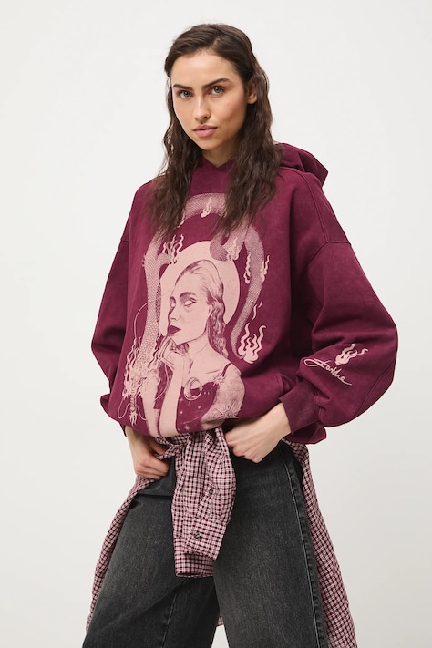 Bluza z kapturem damska bawełniana by Agnieszka Łońska, Grafika Polska bordowa RS26-BLD450