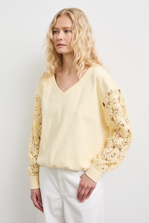 Bluza damska z ażurowymi wstawkami żółta RS26-BLDB01
