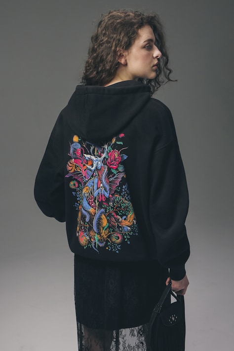 Bluza z kapturem damska z bawełną z kolekcji Tattoo Art by Mattia Provezza czarna RS26-BLDC51