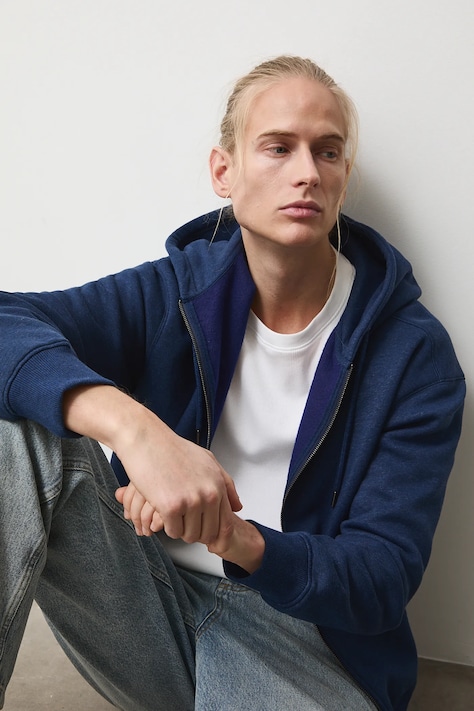 Mikina pánská s kapucí, melanž tmavomodrá barva RS26-BLM010