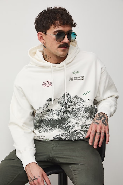 Bluza z kapturem męska bawełniana beżowa RS26-BLM403