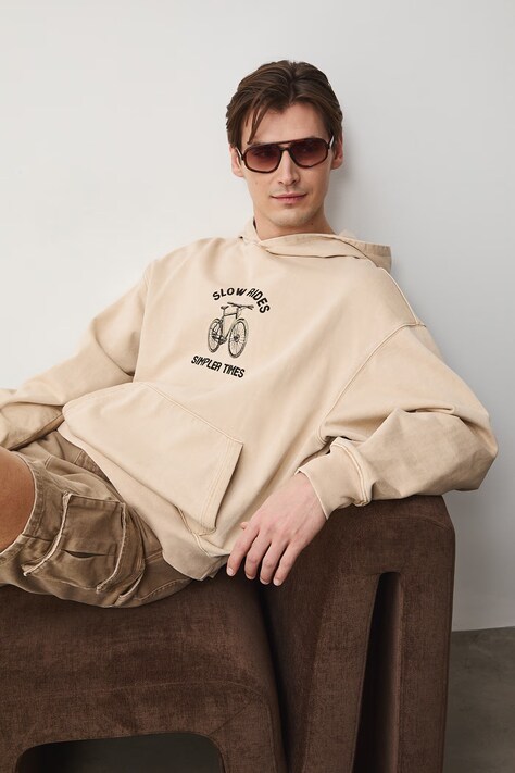 Medicine bluza z kapturem męska bawełniana beżowa