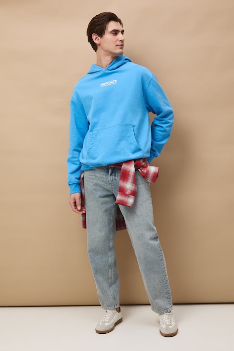 Bluza z kapturem męska bawełniana niebieska RS26-BLM502