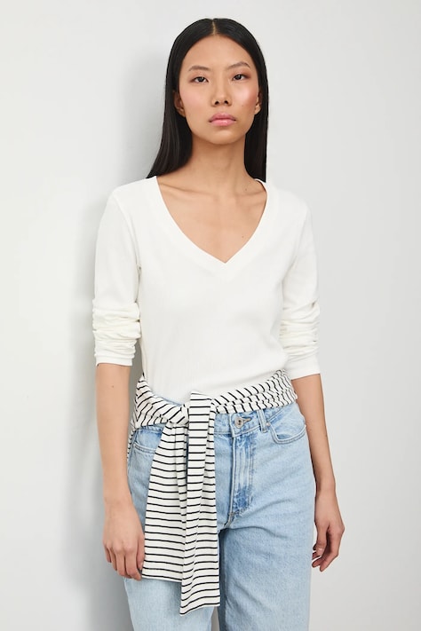 Bavlnené tričko s dlhým rukávom s elastanom vrúbkovaný béžová farba RS26-BUD030