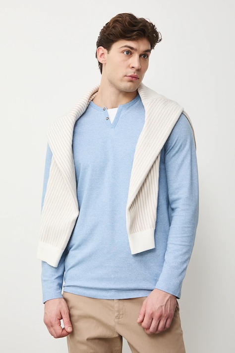 Longsleeve męski z dzianiny strukturalnej z elastanem kolor niebieski RS26-BUM031