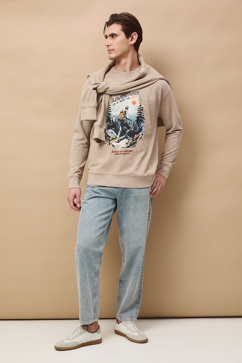 Longsleeve męski bawełniany beżowy RS26-BUM500