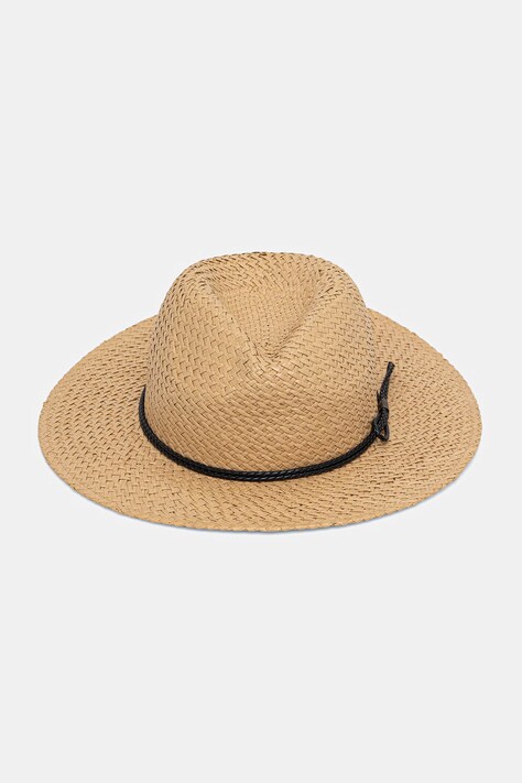 Slamený klobúk pánsky pletený s aplikáciou béžový RS26-CAM732