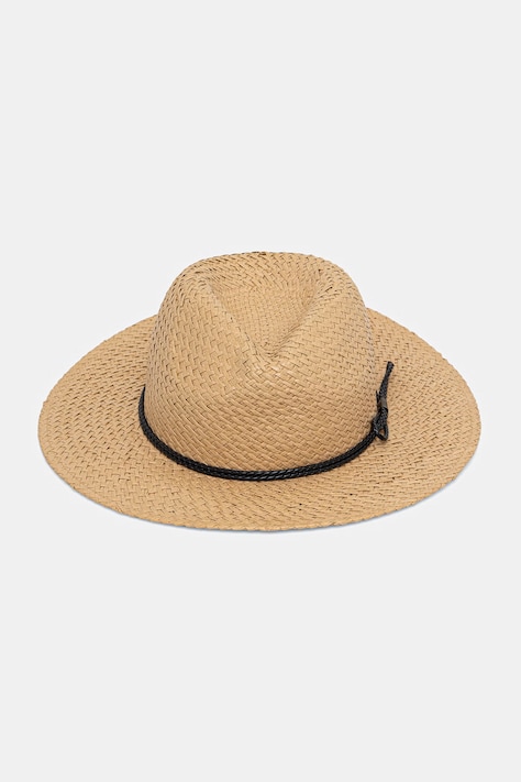 Slamený klobúk pánsky pletený s aplikáciou béžový RS26-CAM732