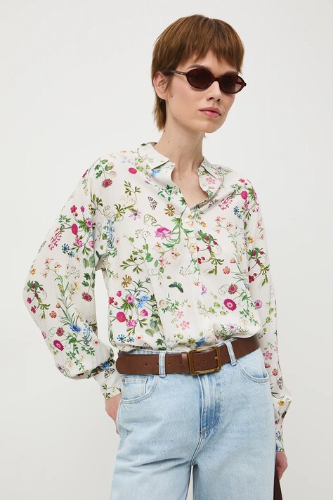 Medicine koszula damska kolor beżowy relaxed z kołnierzykiem klasycznym