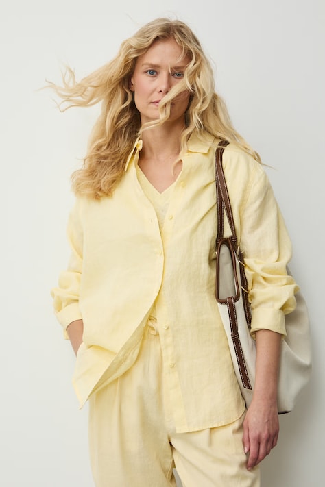 Medicine koszula damska lniana żółta gładka