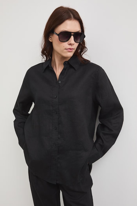 Medicine košeľa dámska ľanová čierna pásikavá