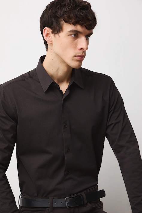 Koszula męska z kołnierzykiem klasycznym z fakturą kolor brązowy RS26-KDM010