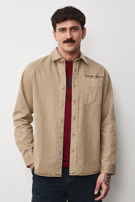 Medicine koszula bawełniana męska kolor beżowy relaxed z kołnierzykiem klasycznym