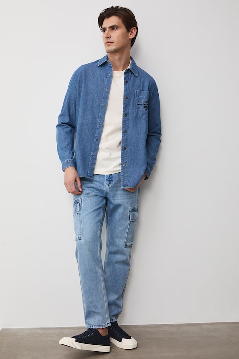 Košeľa pánska bavlnená tmavomodrá RS26-KDM505