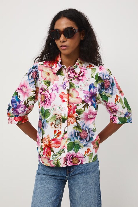 Medicine koszula damska bawełniana biała w kwiaty