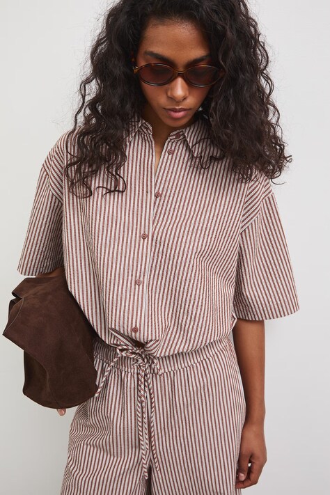 Medicine koszula damska bawełniana brązowa w paski