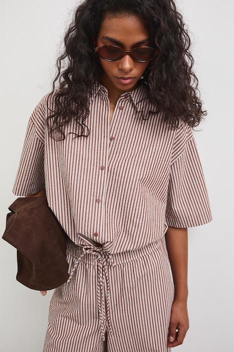 Medicine koszula damska bawełniana brązowa w paski