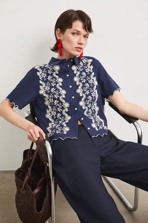 Medicine koszula damska bawełniana granatowa