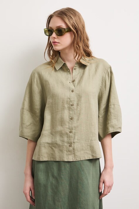 Medicine koszula damska lniana zielona gładka