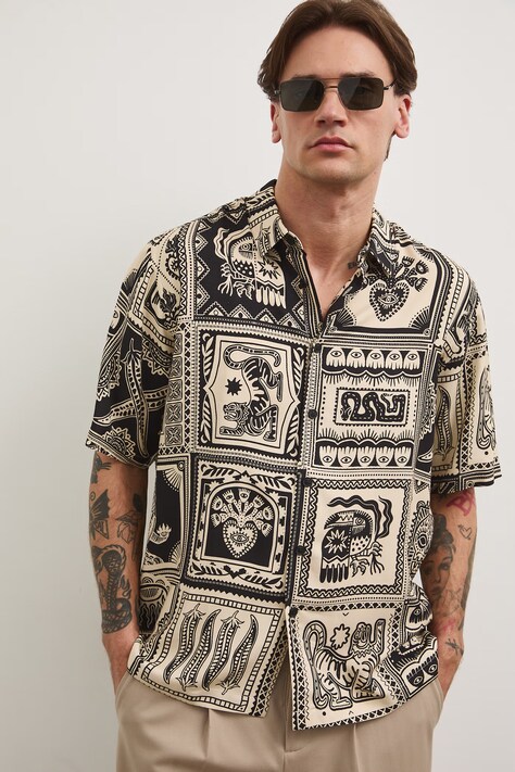 Koszula męska z wiskozy multicolor RS26-KKM803