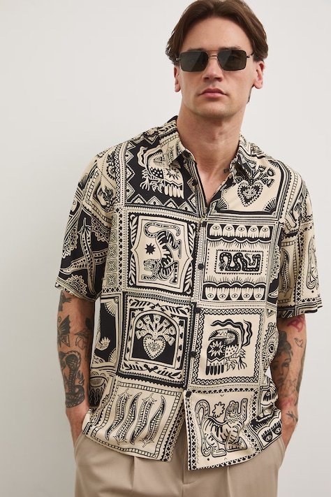 Koszula męska z wiskozy multicolor RS26-KKM803