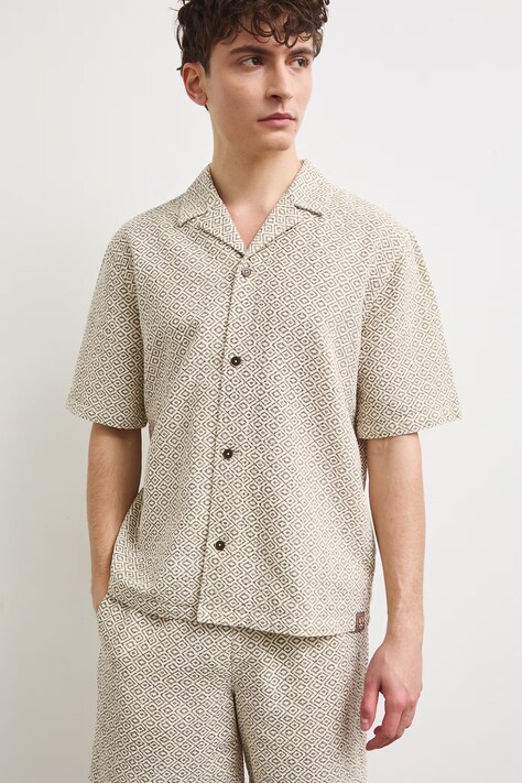 Medicine koszula męska z lnem brązowa