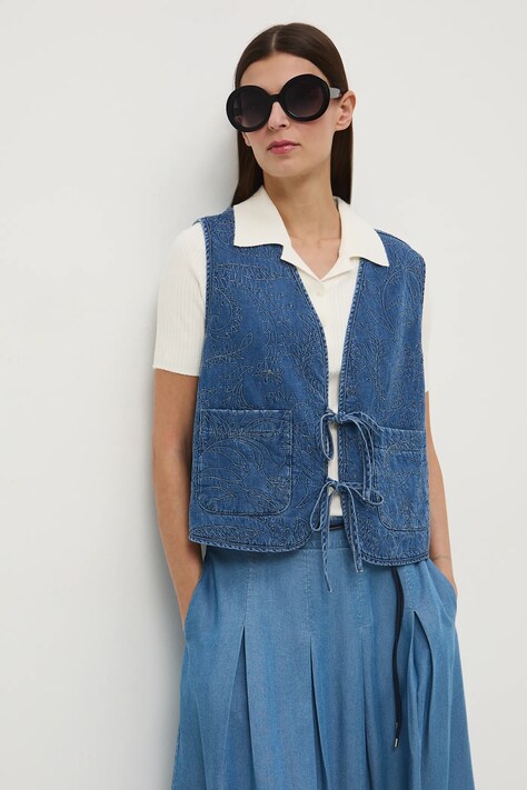 Rifľová vesta s ozdobnou výšivkou modrá farba RS26-KMD300