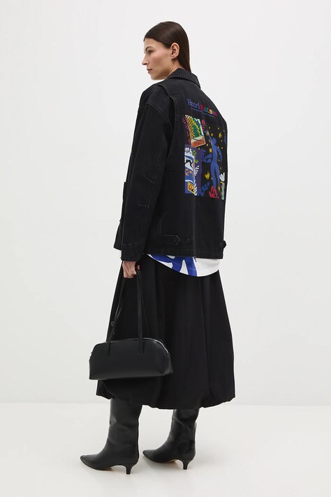 Medicine geaca jeans culoarea negru, de tranzitie, oversize