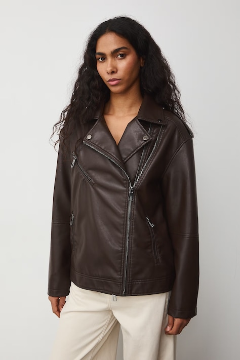 Medicine kurtka biker damska kolor brązowy przejściowa oversize