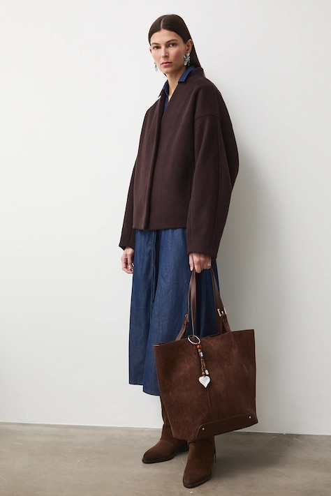 Bomber bunda dámská s příměsí vlny hnědá barva RS26-KUD310