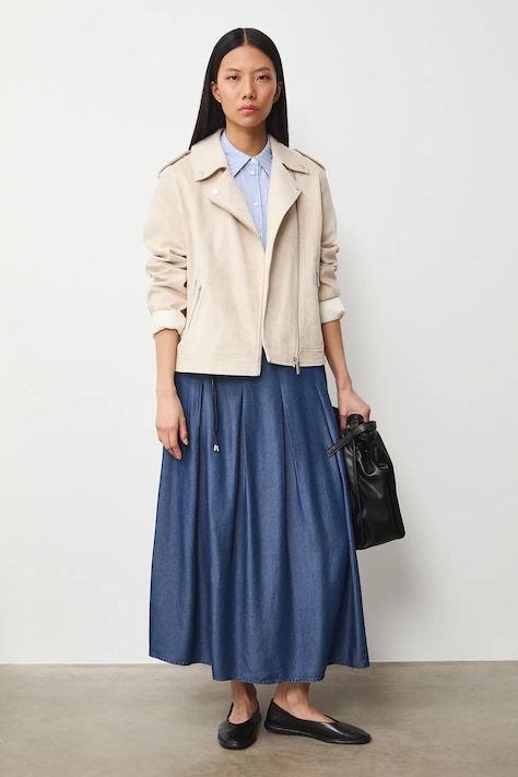 Kurtka biker damska z imitacji zamszu kolor beżowy RS26-KUD311