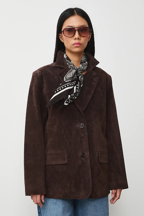 Marynarka damska zamszowa kolor brązowy RS26-KUD312