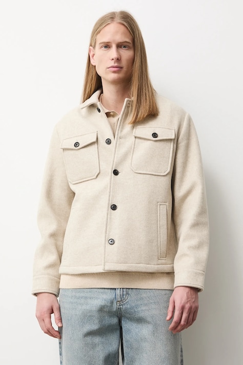 Kurtka koszulowa męska melanżowa z domieszką wełny kolor beżowy RS26-KUM110