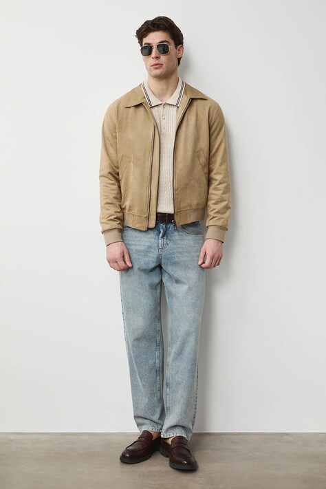 Kurtka męska typu harrington gładka kolor beżowy RS26-KUM301