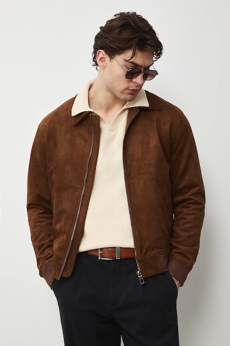 Bunda pánská typ harrington plain hnědá barva RS26-KUM301