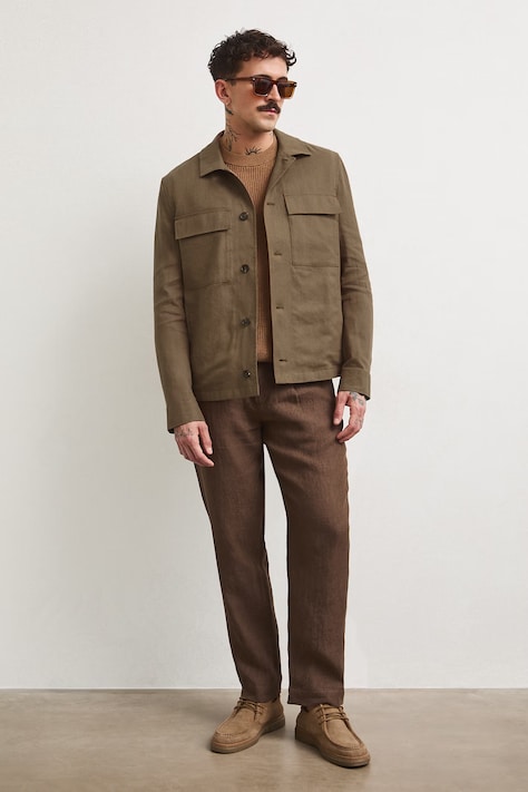 Medicine geacă tip cămașă pentru bărbați, din in maro