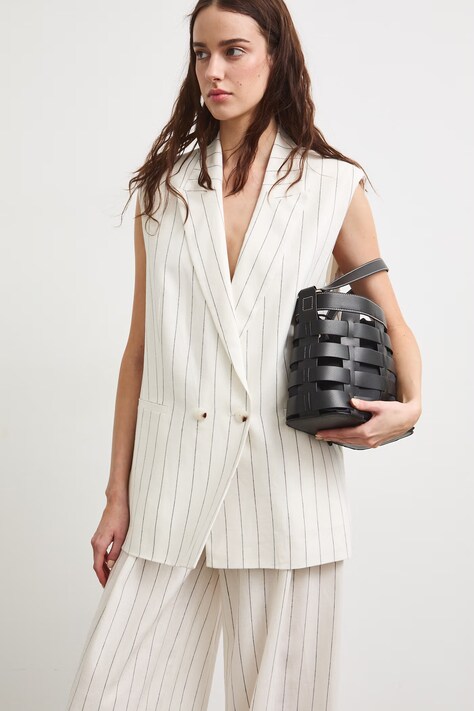 Medicine kamizelka dwurzędowa damska z dodatkiem lnu beżowa