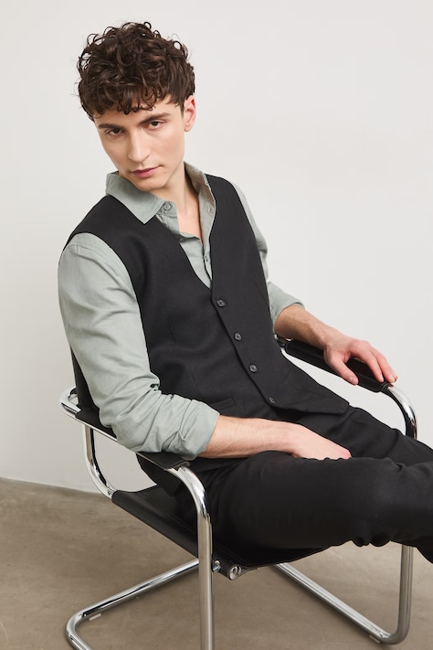 Kamizelka męska lniana gładka Czarna RS26-KZM921