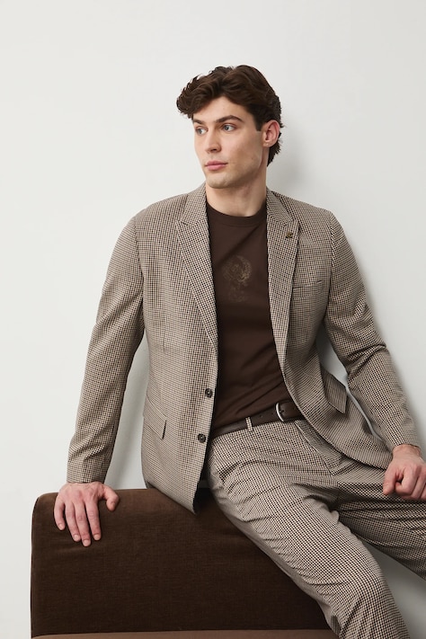 Marynarka męska slim w kratę kolor brązowy RS26-MKM323