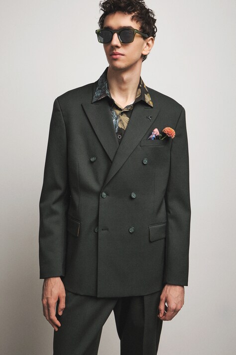 Medicine marynarka dwurzędowa męska z dodatkiem wełny zielona