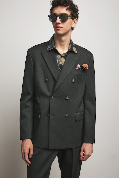 Medicine marynarka dwurzędowa męska z dodatkiem wełny zielona