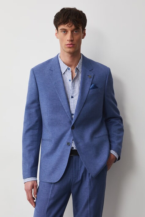 Medicine marynarka jednorzędowa męska z lnem niebieska